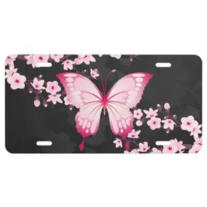 Cheap Wholesale Vehicle License Plate Pink Sakura Butterfly Design Car Exterior Decoration Accessories Custom Car License Plate