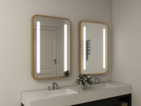 Miroir mural LED argenté à coins arrondis, éclairage latéral, design moderne, verre anti-traces de doigts, CCT réglable en option