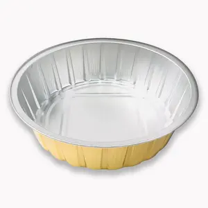 一次性圆形金色彩色涂层铝箔容器高品质一次性烹饪锅，带塑料密封盖