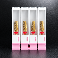 Forets à ongles en acier au tungstène, forme cylindrique plate, motif flamme Tornado, grain F, pour nettoyer les cuticules, outils professionnels pour la manucure et le nail art