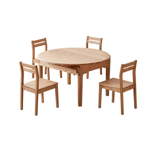 Ash Wood Solid Wood <b>Dining</b> <b>Table</b> And Chair Set 4 Piece Extendable Round For <b>Dining</b> Room - Product Image 1