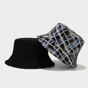 Wholesale Unisex Plaid Graffiti Mesh <b>Reversible</b> Sunshade Fisherman's <b>Hat</b> Sun <b>Bucket</b> <b>Hats</b> - Product Image 1