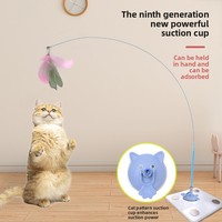 Nueva Varita de Juego para Gatos con Potente Ventosa, Campana y Pluma Reemplazables, Varilla Larga, Diseño de Cara de Gato, para Uso en Interiores