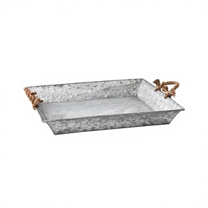 Prime Quality Galvanized Tray With Rope Handles Classic Design Rectangle Shape Food Serving Tray In India - Product Image 1