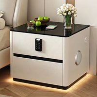 Table de chevet moderne en bois avec haut-parleurs à chargement sans fil LED, tiroir, design flottant multifonctionnel blanc-gris pour chambre à coucher