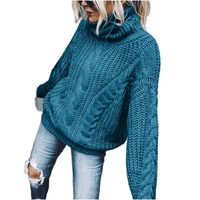 Pull-over col roulé uni pour femme, 100 % coton, tricoté à la machine, anti-boulochage, 280 grammes, style coréen, hiver