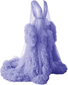 Vestido <span class=keywords><strong>de</strong></span> Maternidad para Sesión <span class=keywords><strong>de</strong></span> Fotos, Tul Transparente, Escote en V Profundo, Volantes en Capas, Cola Larga, para Fotografía, Boudoir - Product Image 3