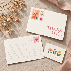 Biglietti di ringraziamento con timbro floreale retrò, biglietto da inserimento botanico vintage minimalista, biglietto di ringraziamento personalizzato con cura - Product Image 4
