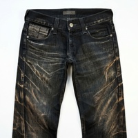 DIZNEW Jeans imprimés noirs taille basse évasés, effet délavé cuivre laser, motif plume, rune, totem, plante, DIZNEW EST 2024, effet moustaches, personnalisé OEM