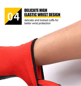 Guantes de trabajo de poliéster para jardín, guantes de látex y nailon con logotipo personalizado, de goma, color rojo, con recubrimiento de Palma, 13G - Product Image 6