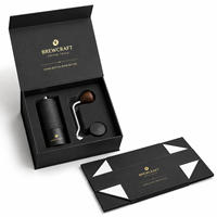 Boîte cadeau magnétique pliable personnalisée avec logo en feuille d'or, finition noire mate, insert en papier pour moulin à café