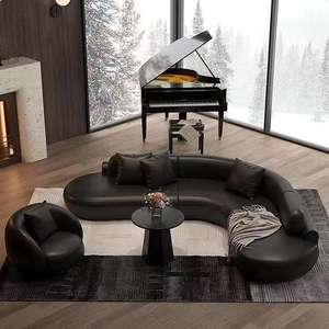 Canapé d'angle en L, une place, en PU et éponge, design minimaliste nordique italien, portable, pour salon, finition huilée - Product Image 3