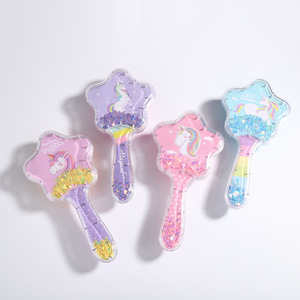 Brosse <span class=keywords><strong>à</strong></span> cheveux étoile <span class=keywords><strong>à</strong></span> cinq branches <span class=keywords><strong>licorne</strong></span> brillant Quicksand coussin d'air peigne Massage antistatique coiffure peigne <span class=keywords><strong>à</strong></span> cheveux pour enfants - Product Image 1