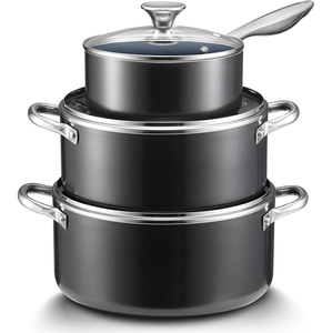 Juego de Utensilios de Cocina de 6 Piezas de Aleación de Aluminio con Revestimiento Cerámico Moderno, Asas de Acero Inoxidable, Tapas de Vidrio Transparente, Antiadherente, Apto para Inducción - Product Image 2