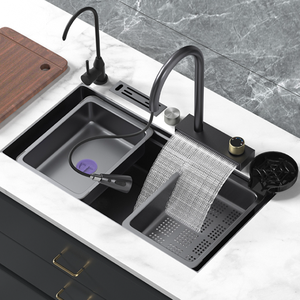 New Trending Nano Gun Grey Rain Shower rubinetto a cascata lavelli da <span class=keywords><strong>cucina</strong></span> per fattoria lavello da <span class=keywords><strong>cucina</strong></span> fatto a mano in acciaio inossidabile - Product Image 6