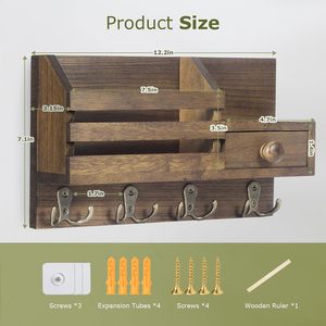 Passing On The Kingdom Wooden Wall Mount Mail Key Organizer With Drawer And <b>Hooks</b> For Entryway Storage - Product Image 2