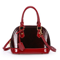 Sac à main en cuir verni brillant pour femme, motif peau de serpent coloré, fermeture éclair, doublure en polyester, texture haut de gamme