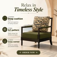 Fauteuil vintage de style français en bois de frêne massif avec accoudoirs en perles noires et assise en éponge haute densité pour salon et balcon