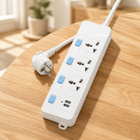 Multiprise industrielle universelle durable avec logo personnalisé, 3 prises individuelles avec interrupteurs, 2 ports USB, câble de 1,8 m, courant nominal 10A pour