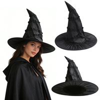 Sombrero de bruja negro para disfraz de Halloween, sombrero de bruja de terciopelo para adultos, accesorio para fiesta
