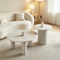 Ensemble de tables basses gigognes modernes écologiques en crème, finition marbre, table d'appoint cylindrique à 3 pieds pour salon et salle à manger