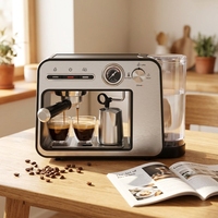 Machine à expresso intelligente avec manomètre 20 bars, écran tactile, moulin à café programmable et réglable, buse vapeur, mousseur à lait, double tasse