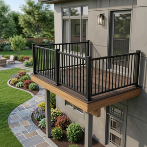 Rampe de balcon en métal noir, clôture de terrasse extérieure moderne, barres verticales robustes, garde-corps de sécurité extérieur pour la maison, design élégant, durable - Product Image 4