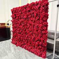 Dinding Bunga Mawar Sutra Realistis 8ft Latar Belakang Merah Dekorasi untuk Hotel Pernikahan Hari Valentine Thanksgiving