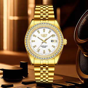 Reloj de Cuarzo LIGE LG89183 de Moda y Negocios, Esfera de <span class=keywords><strong>41</strong></span> mm, Diamantes Dorados, Deportivo, de Acero Inoxidable, para Hombre, Resistente al Agua, Luminoso + Caja de Regalo - Product Image 5