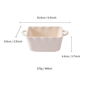 Nordic Ceramic Baking <b>Pan</b> Square Double-<b>Handled</b> White Stripes Oven Safe For Home Use Hotel Food Coffee Tea - Product Image 5