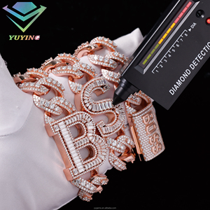 Collar de Cadena Cubana Pesada de Oro Rosa S925 con Dijes de Letras Baguette Personalizados, Estilo Hip Hop, 23MM 25MM, Totalmente Engastados con Moissanita Elevada - Product Image 4