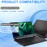 بطارية لابتوب L21D3PD4 بديلة لـ Lenovo ThinkPad T14 الجيل الثاني/سلسلة ThinkPad NEO 14 طراز SB11E33547 31CP6/54/90 بجهد 11.52 فولت وسعة 57 واط ساعة