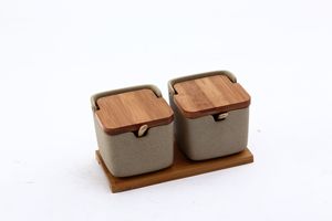 Confezione da 2 contenitori per Dispenser di cumino di zucchero e sale per condimenti da cucina set di barattoli per spezie in ceramica in stile giapponese con coperchi per vassoio in bambù - Product Image 4