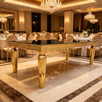 Venta Directa de Fábrica, Mesa de Comedor Rectangular de Vidrio con Marco de Acero Inoxidable Dorado, Duradera para Hotel, Boda, Restaurante, Banquete