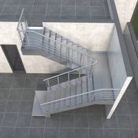 Escalier extérieur en acier inoxydable de qualité industrielle à double poutre, finition brossée pour entrepôt et usine