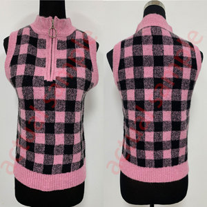 Gilet en tricot à carreaux OEM pour femme, col montant semi-zippé, <span class=keywords><strong>pull</strong></span> <span class=keywords><strong>sans</strong></span> manches à motif écossais, style Y2K streetwear, gilet <span class=keywords><strong>pull</strong></span> rétro tendance - Product Image 5