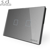 Smartdust US Australian SAA Sensetive LED Indicator Capacitive Tempered Glass Panel 2 Gang 3 Way Glass Wall Light Touch Switch.