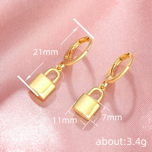 Orecchini pendenti a forma di lucchetto da donna, gioielli geometrici alla moda, regalo per l'uso quotidiano - Product Image 4