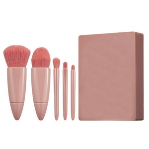 Ensemble de 5 mini pinceaux de maquillage, étui miroir rose, fibres synthétiques, fond de teint, kit de pinceaux cosmétiques portables pour le visage, pour les voyages - Product Image 6