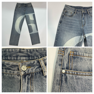 Design Vintage svasato <span class=keywords><strong>Jeans</strong></span> da <span class=keywords><strong>uomo</strong></span> larghi a metà vita stampa con Design solido pantaloni in Denim - Product Image 5
