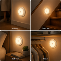 Veilleuse LED blanc chaud avec détecteur de mouvement, commande tactile, fonctionne sur piles, rechargeable par USB, en ABS, design moderne pour chambre et maison