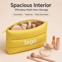 Pochette cosmétique en néoprène matelassé avec fermeture éclair, pochette à maquillage, poignée souple, organiseur de toilette, étui de rangement de voyage
