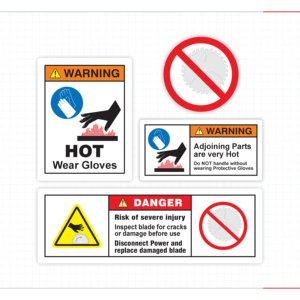 คำเตือน พื้นผิวที่ร้อน ใช้ถุงมือและห้ามสัมผัสใบมีด ป้ายความปลอดภัย ป้ายแจ้งเตือนอันตรายทางอุตสาหกรรม - Product Image 6