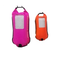Bouée de natation gonflable étanche jaune vif, rose et orange avec lumière LED pour utilisation en eau libre – Flotteur de remorquage homme/femme