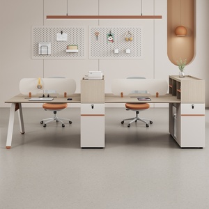 Escritorio y Silla de Oficina Modernos y Elegantes de PVC, Estación de Trabajo Combinada Multipersonal con Alimentación Eléctrica - Product Image 2