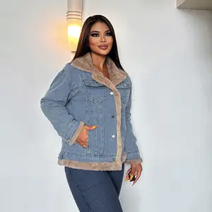 2023 femmes fantaisie manteau Denim jean veste fausse fourrure hiver automne manteau vêtements d'extérieur polaire daim dames Denim veste femmes manteaux chauds