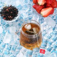 Teh Hitam Stroberi Premium, Teh Mekar, Seduh Air Panas, Daun Utuh, Potongan Stroberi Alami, Teh Herbal Buah, Kantong Teh, Kemasan Besar