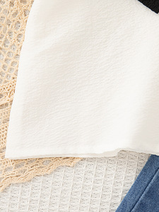 Completo Estivo per Bambine <span class=keywords><strong>4</strong></span>-7 Anni, Camicia Rosa e Bianca con Fiocco e <span class=keywords><strong>Pantaloni</strong></span> in Denim, Outfit in <span class=keywords><strong>3</strong></span> Colori - Product Image 4