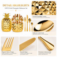 Ensemble de 24 couverts en acier inoxydable avec support de rangement en ABS motif ananas pour cadeau de mariage ou repas à domicile