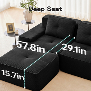 Canapé modulaire moderne en tissu chenille, 4 places, en forme de L, avec pouf mobile, pour salon et villa - Product Image 3